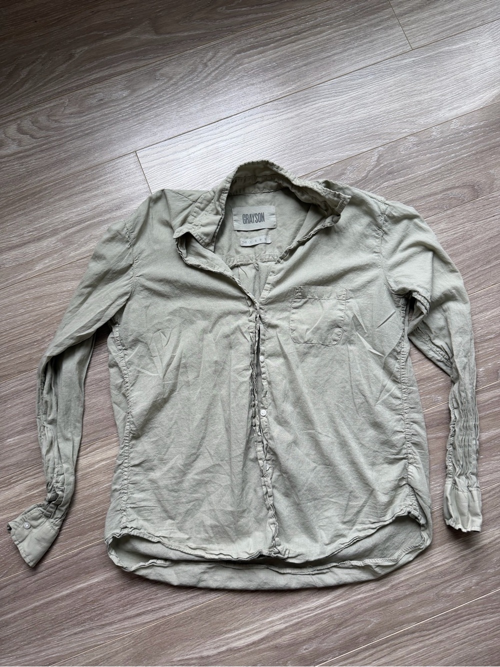 Grayson The Hero Women’s Button Down Long Sleeve Top Green Sz 2 100% Cotton